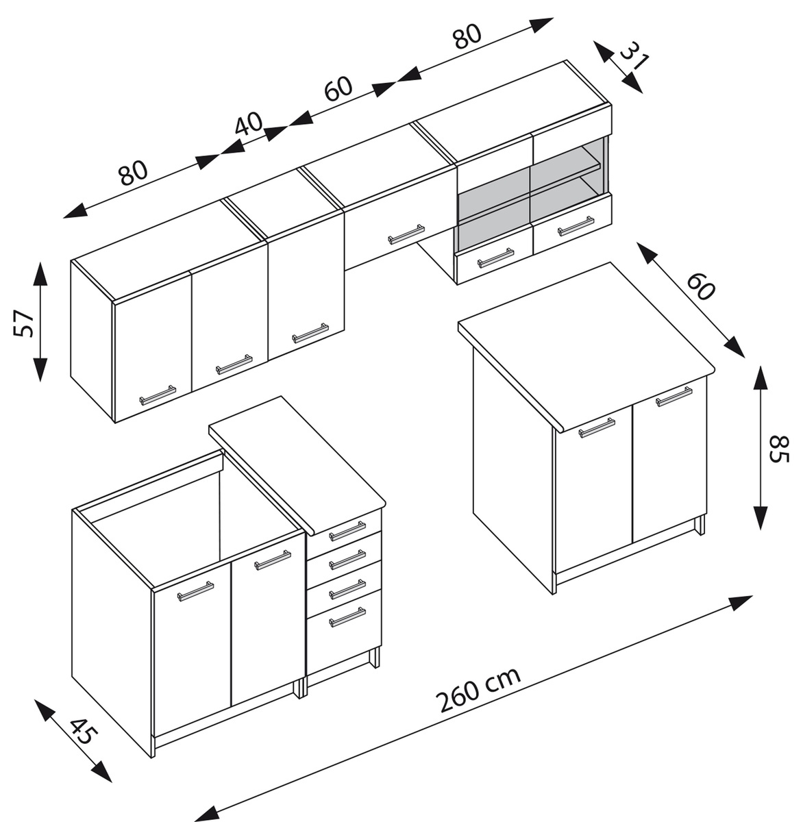 Комплект за кухня Houston 1138 (Тъмен дъб + Светъл дъб)