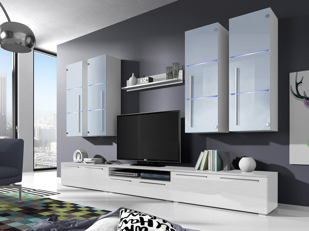 Комплект за хол Flos (Бял + Бял гланц)