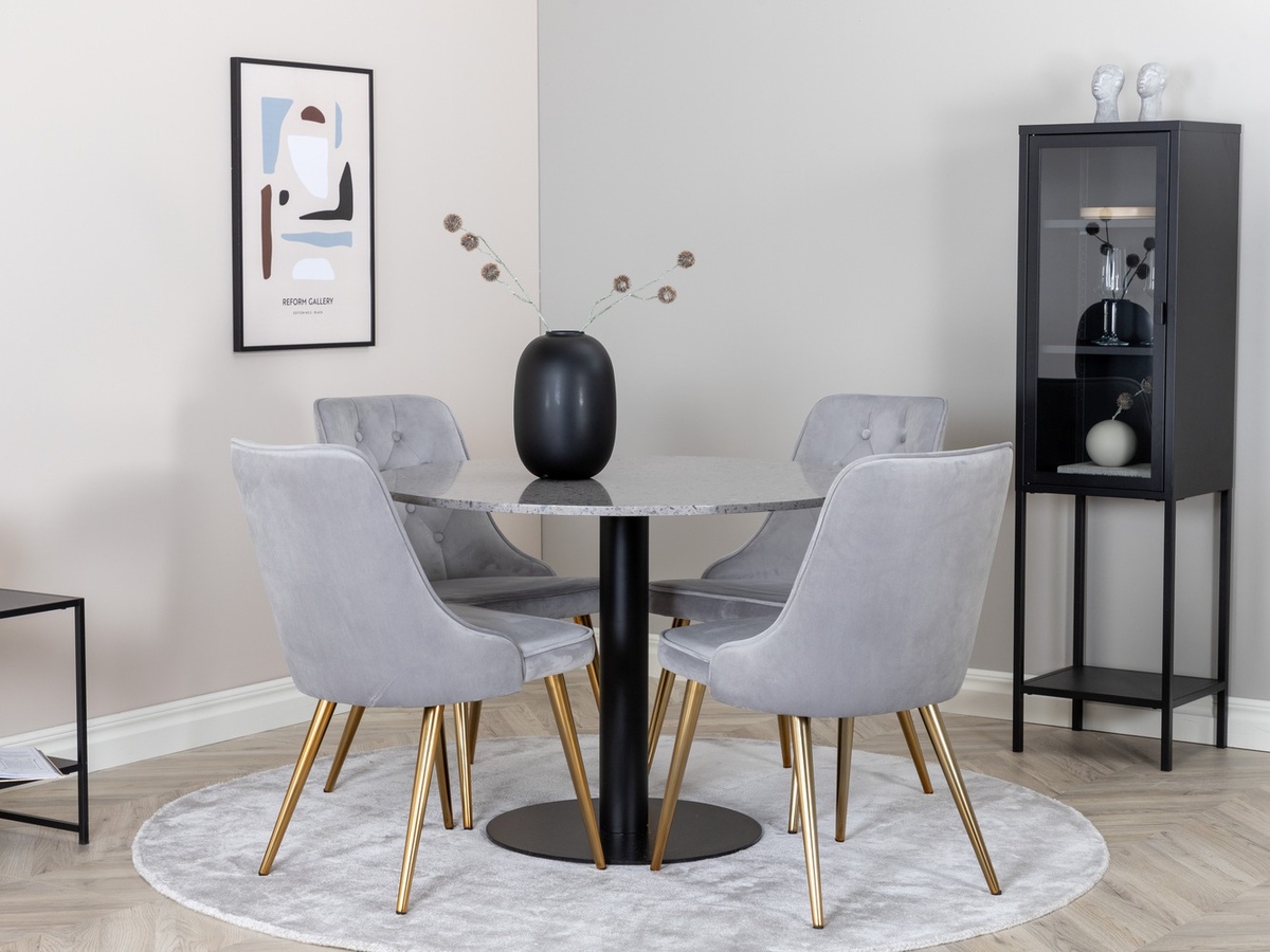 Маса и столове за трапезария Dallas 1139 (Сив + Златно)