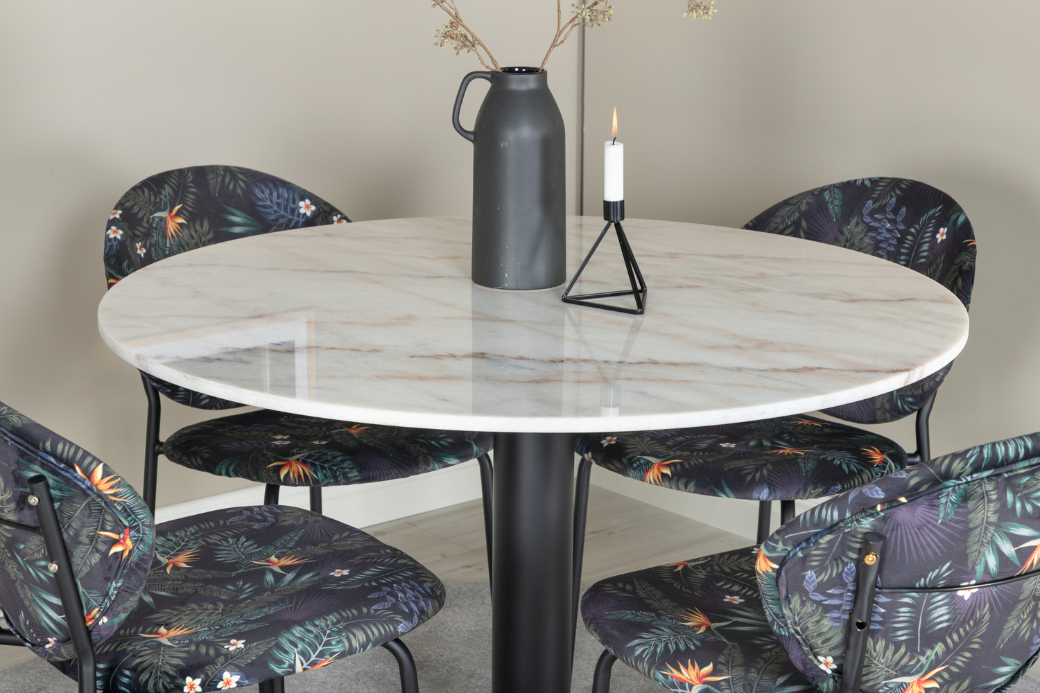 Маса и столове за трапезария Dallas 1298 (Флорален модел + Черен)