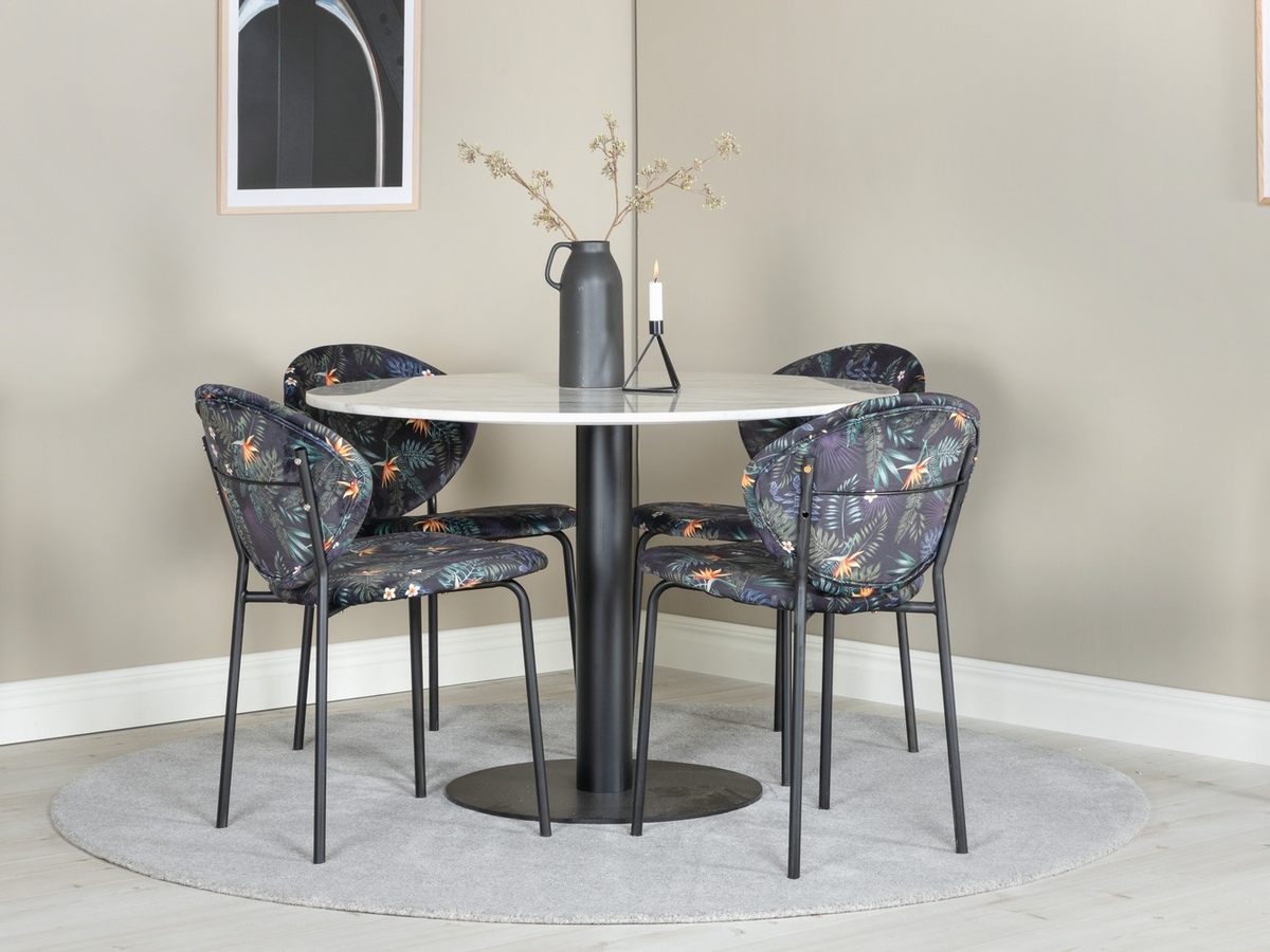 Маса и столове за трапезария Dallas 1298 (Флорален модел + Черен)