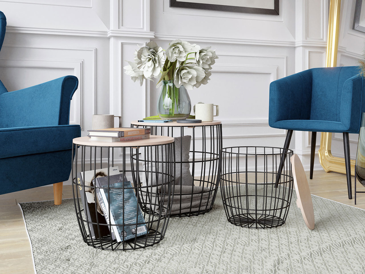 Комплект помощни маси Richardson 102 (Черен + Ярък дърво)