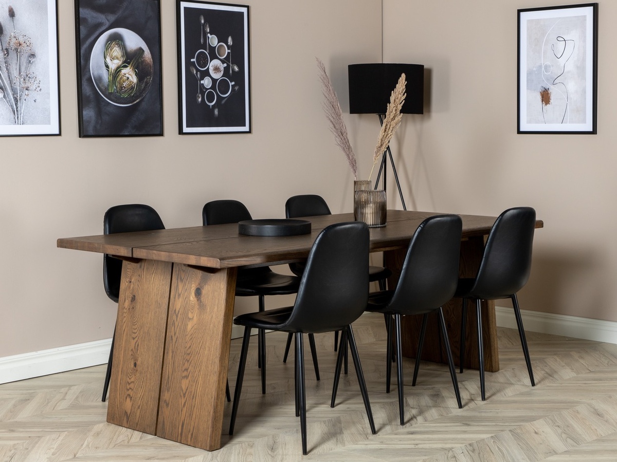 Маса и столове за трапезария Dallas 1841 (Тъмен дъб + Черен)