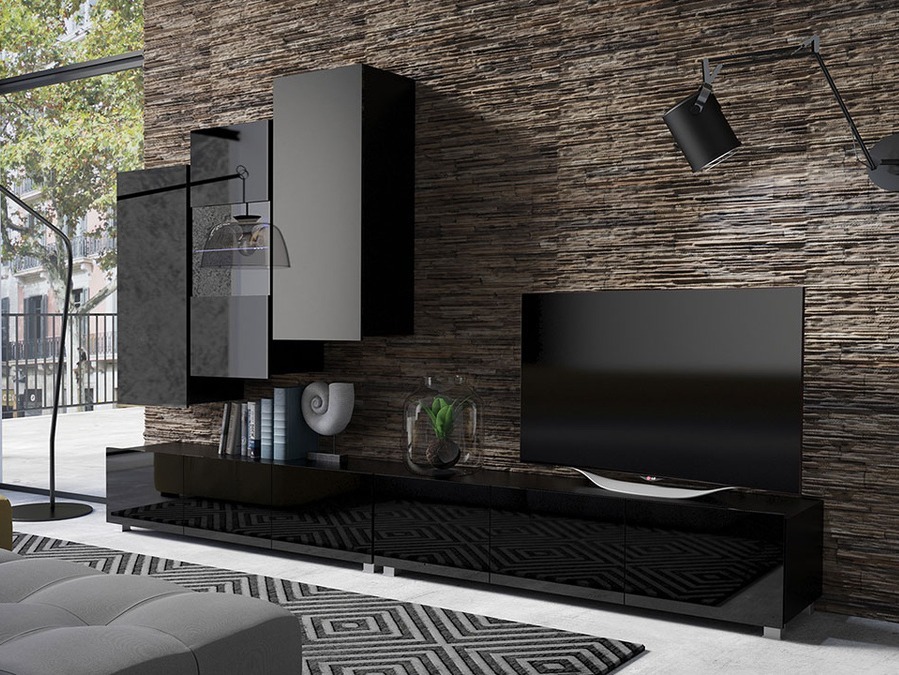 Комплект за хол Tivdalu 133 (Черен + Черен гланц)