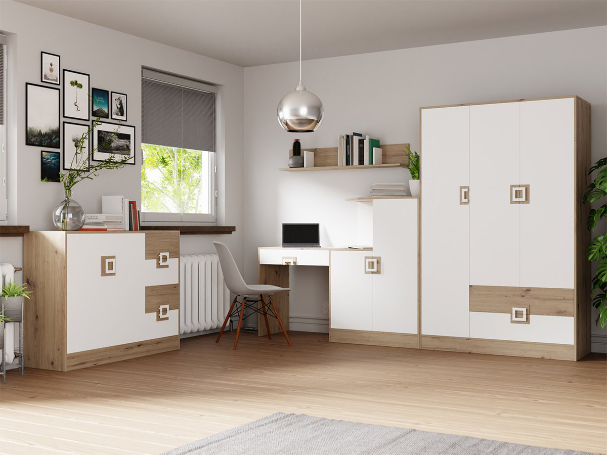 Мебелен комплект Tolfere 107 (Светъл дъб + Бял)