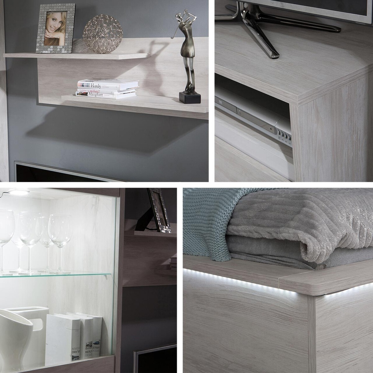 Комплект за хол Fivelbo 114 (Манастирски дъб + Черен гланц)