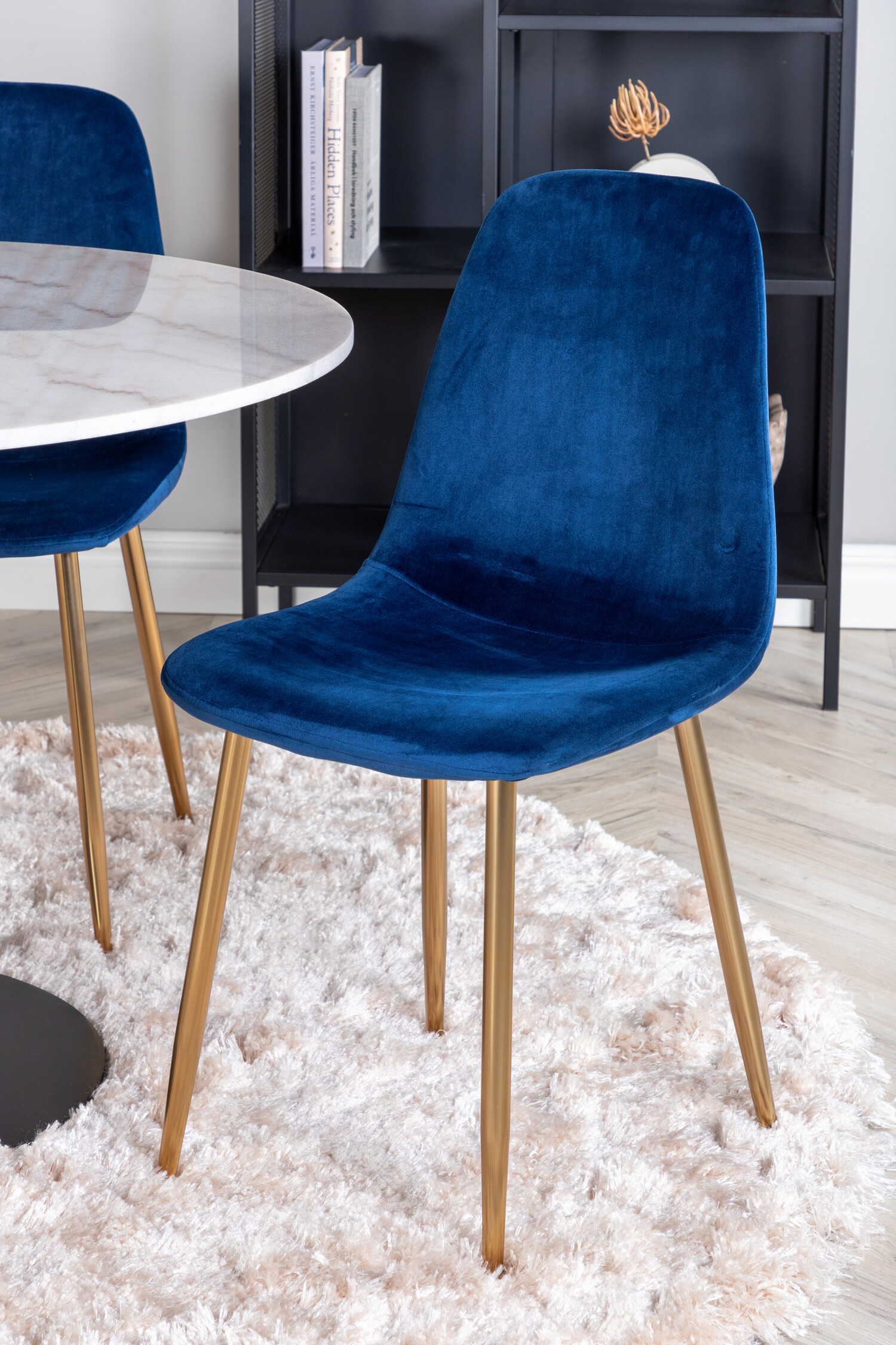 Маса и столове за трапезария Dallas 2628 (Бял мрамор + Черен)