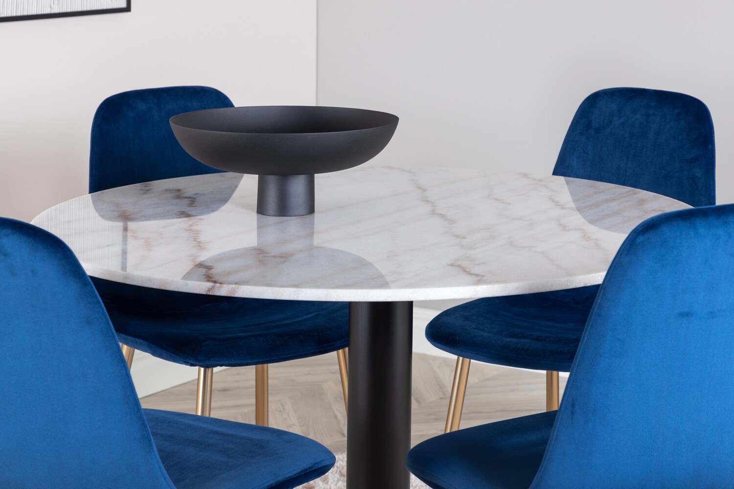 Маса и столове за трапезария Dallas 2628 (Бял мрамор + Черен)