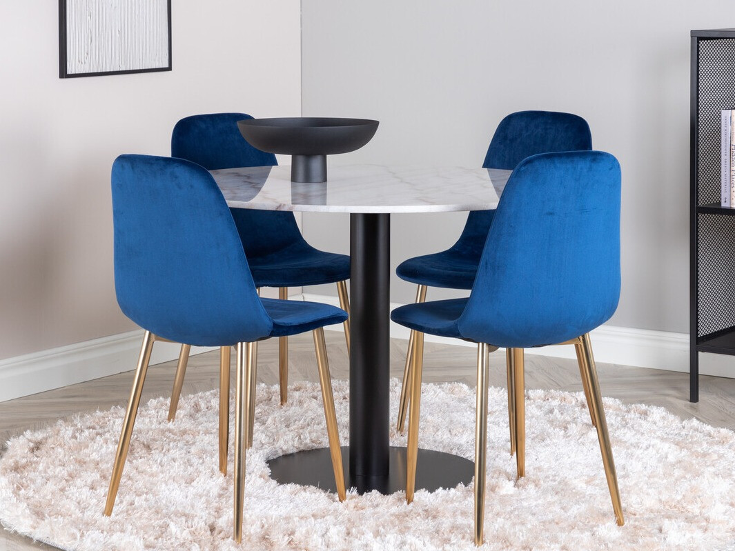 Маса и столове за трапезария Dallas 2628 (Бял мрамор + Черен)