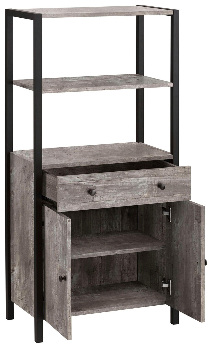 Комплект за баня Larnovo 117 (Сив дъб + Черен)