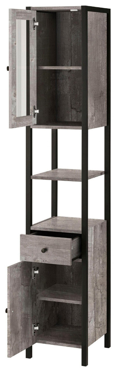 Комплект за баня Larnovo 117 (Сив дъб + Черен)