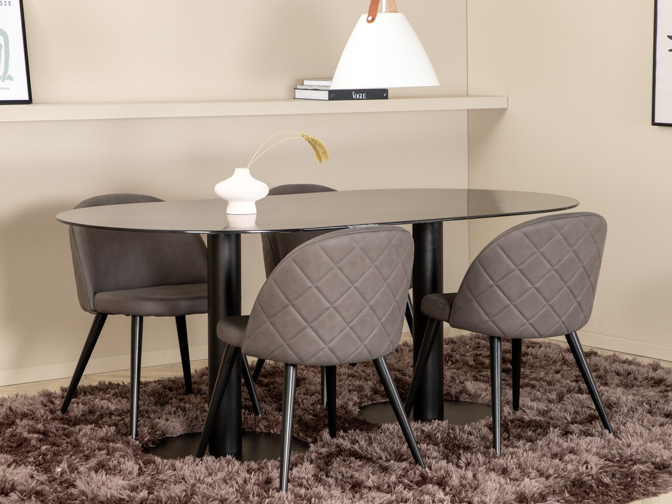 Маса и столове за трапезария Dallas 3068 (Сив + Черен)