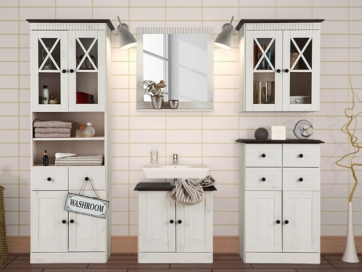 Стоящ шкаф за баня Deletri 100 (Бял + Havana Дъб)