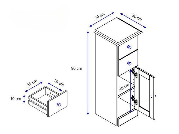 Стоящ шкаф за баня Deletri 110 (Бял + Havana Дъб)