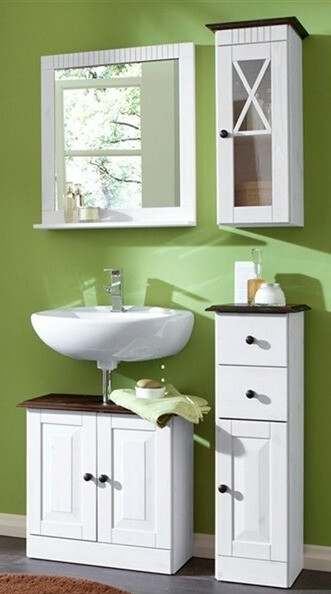 Стоящ шкаф за баня Deletri 110 (Бял + Havana Дъб)