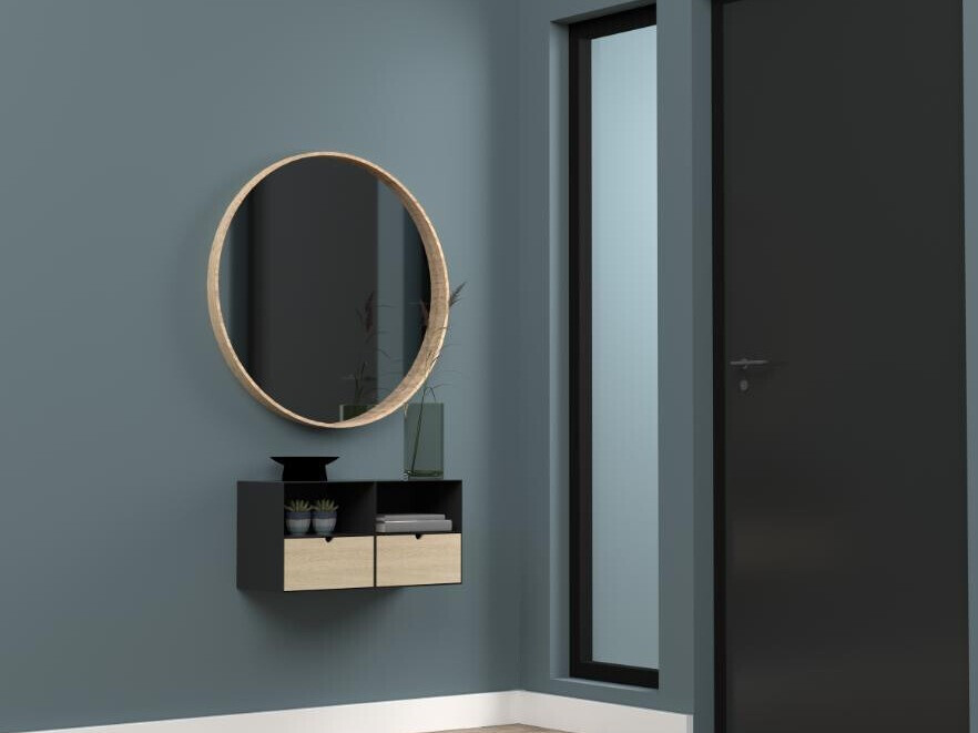 Нощно шкафче Norsica 375 (Черен + Ярък дърво)