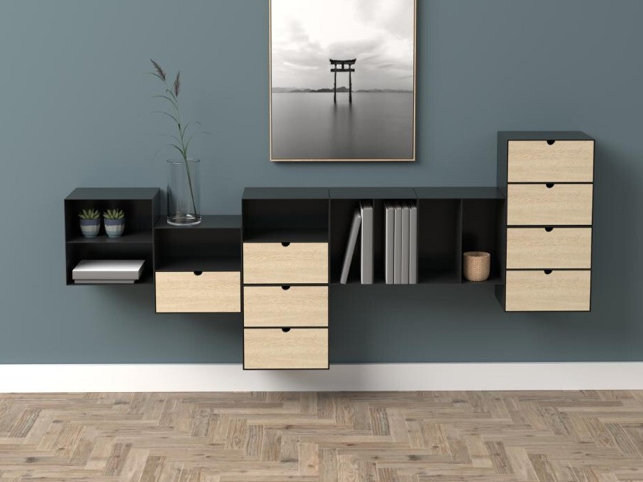 Нощно шкафче Norsica 375 (Черен + Ярък дърво)