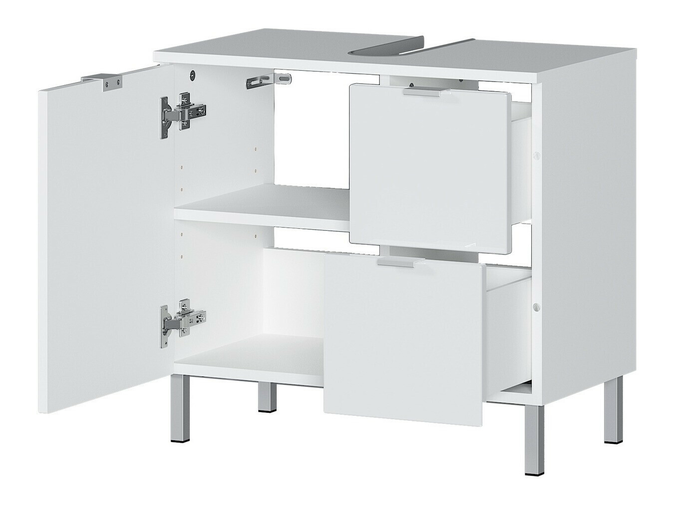 Стоящ шкаф за баня за мивка Lomcamo 100 (Бял + Бял гланц)