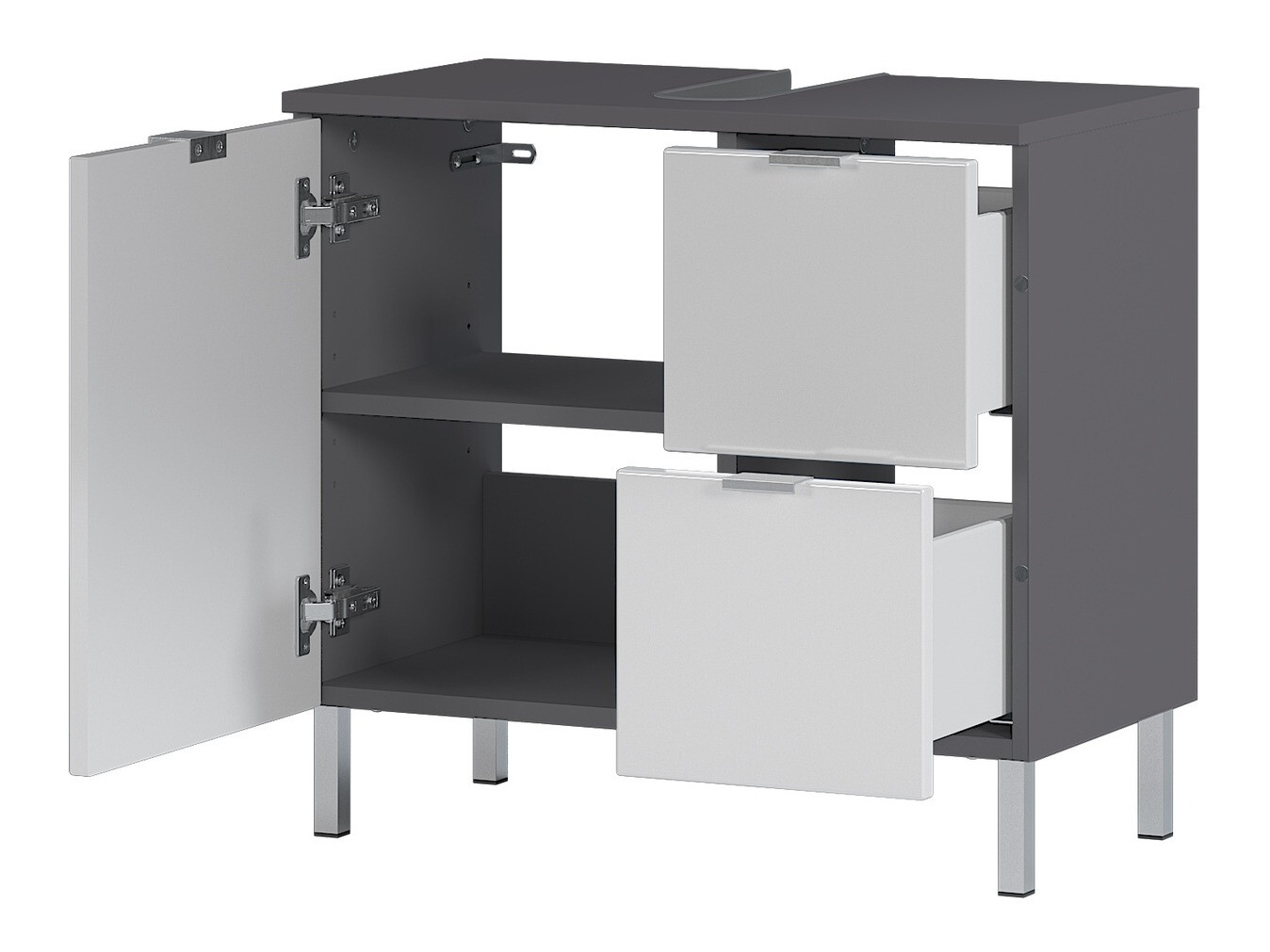 Стоящ шкаф за баня за мивка Lomcamo 100 (Бял гланц+ Графит)