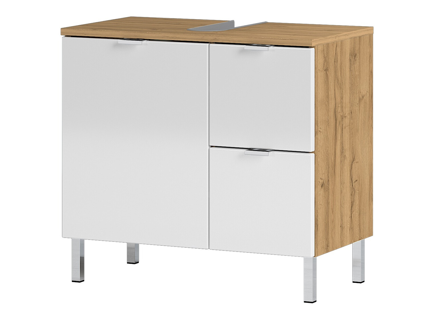 Стоящ шкаф за баня за мивка Lomcamo 100 (Бял гланц + Grandson дъб)