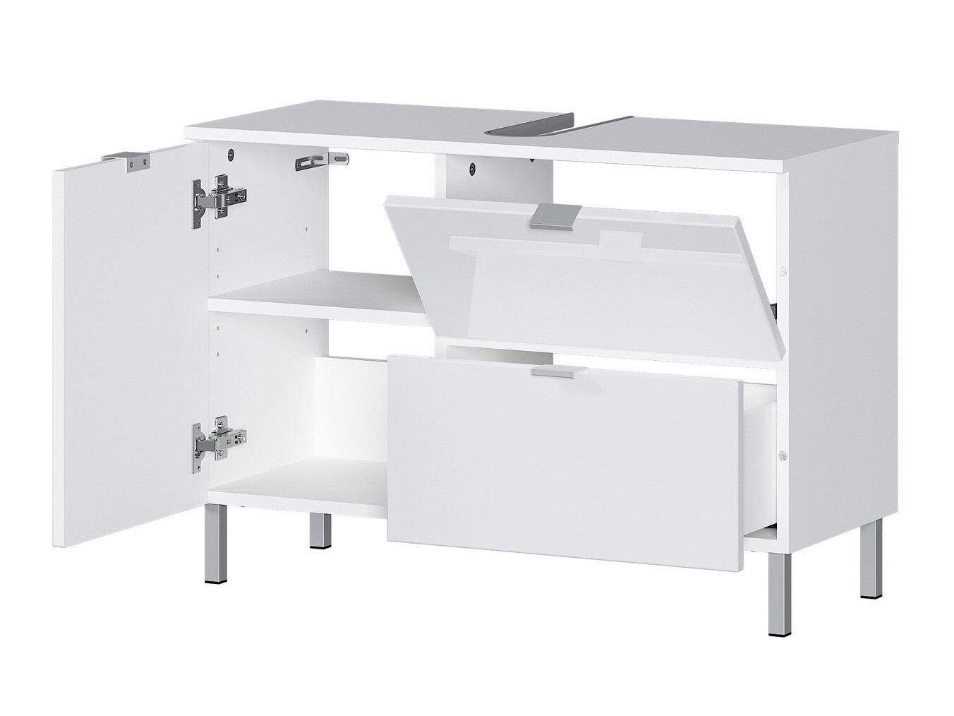 Стоящ шкаф за баня за мивка Lomcamo 101 (Бял + Бял гланц)