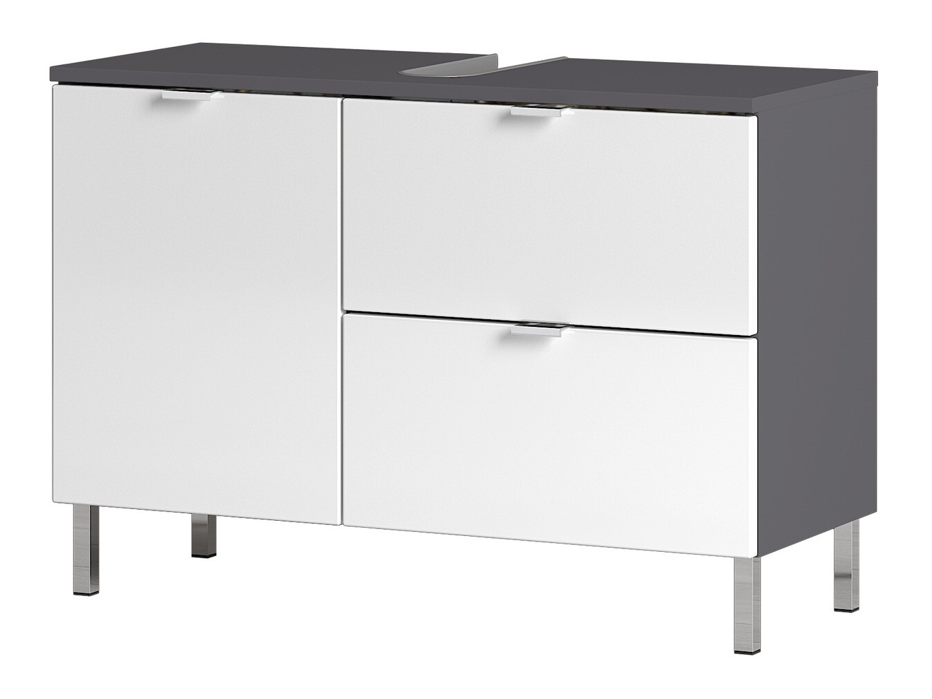 Стоящ шкаф за баня за мивка Lomcamo 101 (Бял гланц + Графит)