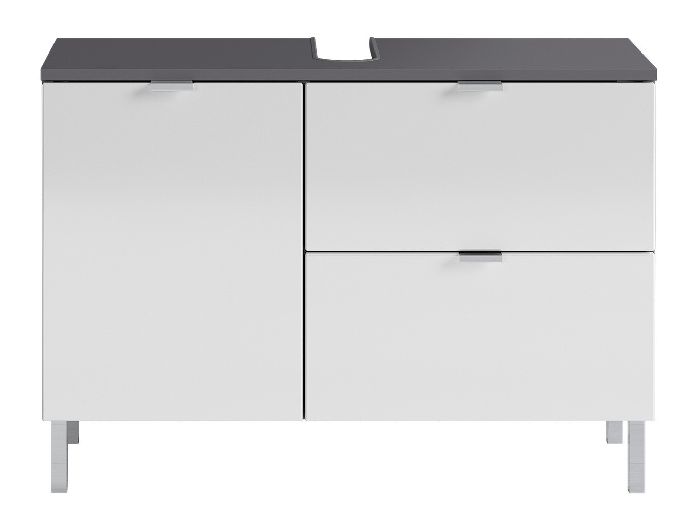 Стоящ шкаф за баня за мивка Lomcamo 101 (Бял гланц + Графит)