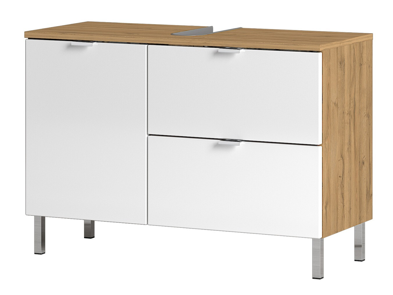 Стоящ шкаф за баня за мивка Lomcamo 101 (Бял гланц + Grandson дъб)