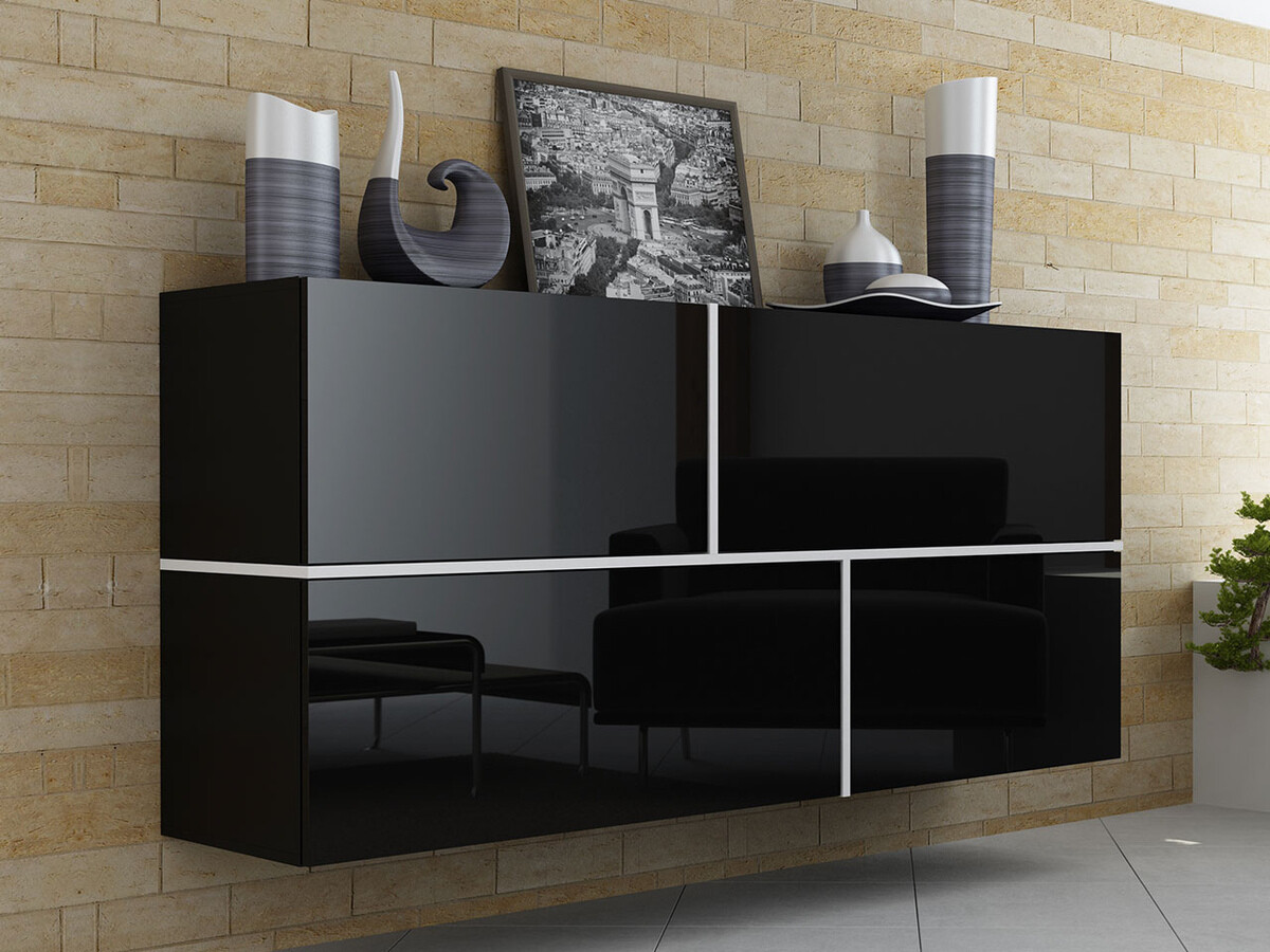 Окачен шкаф Charlotte 100 (Черен + Черен гланц + Бял)