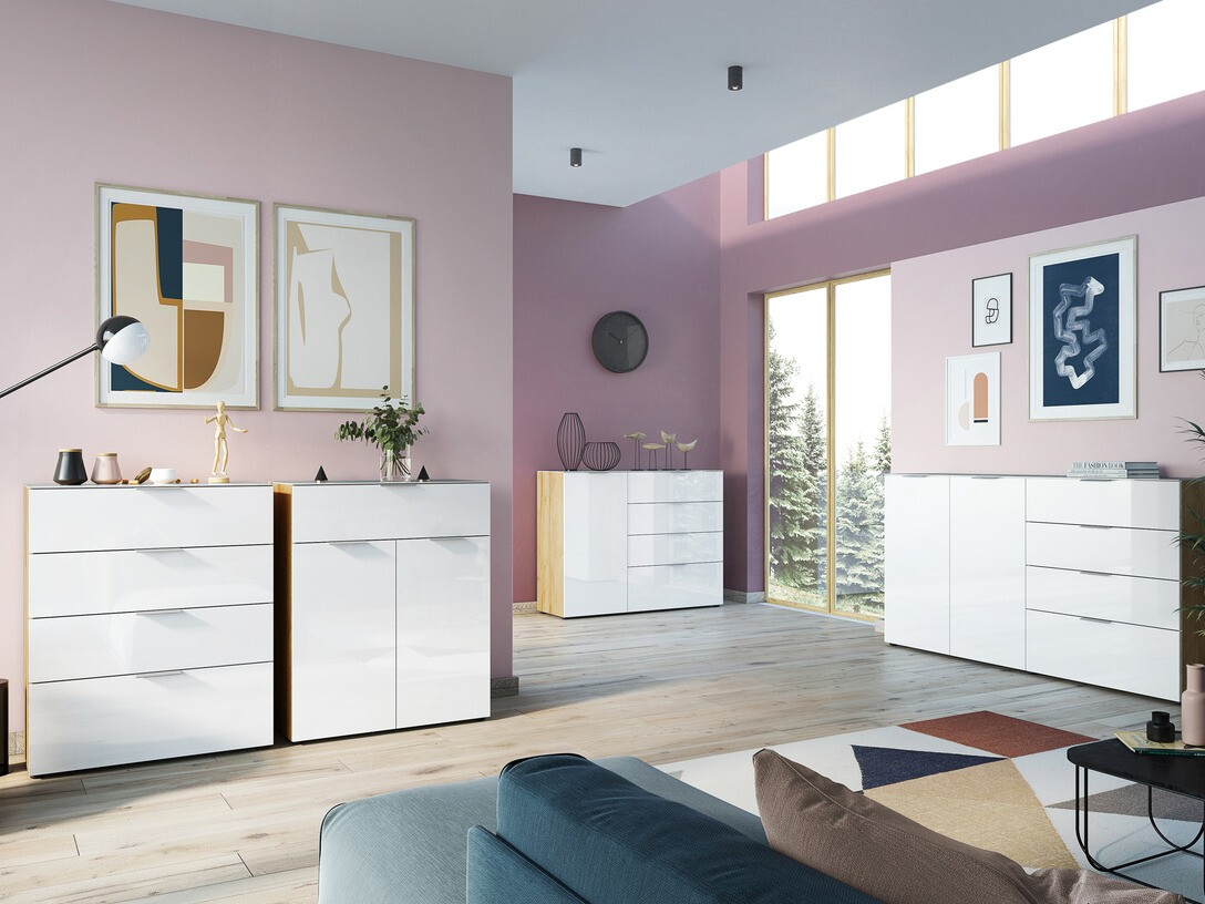 Скрин Sacramento 301 (Navarra дъб + Бял гланц)