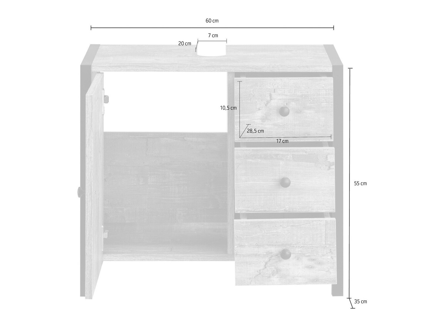 Стоящ шкаф за баня за мивка Larnovo 105 (Тъмен дъб + Черен)