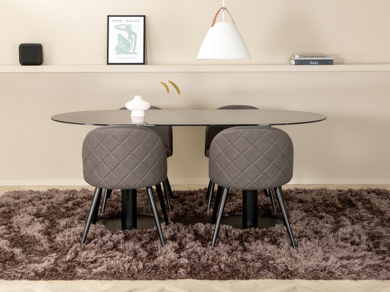 Маса и столове за трапезария Dallas 3068 (Сив + Черен)