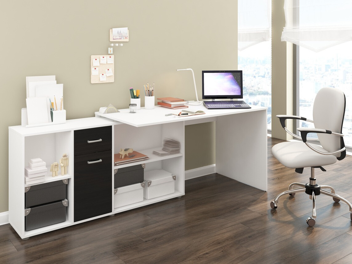 Ъглово офис бюро Gilroy 113 (Бял + Черен гланц)