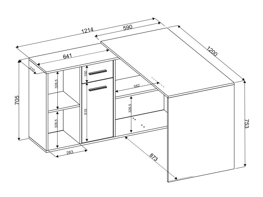 Ъглово офис бюро Bristol 122 (Бетон + Бял)