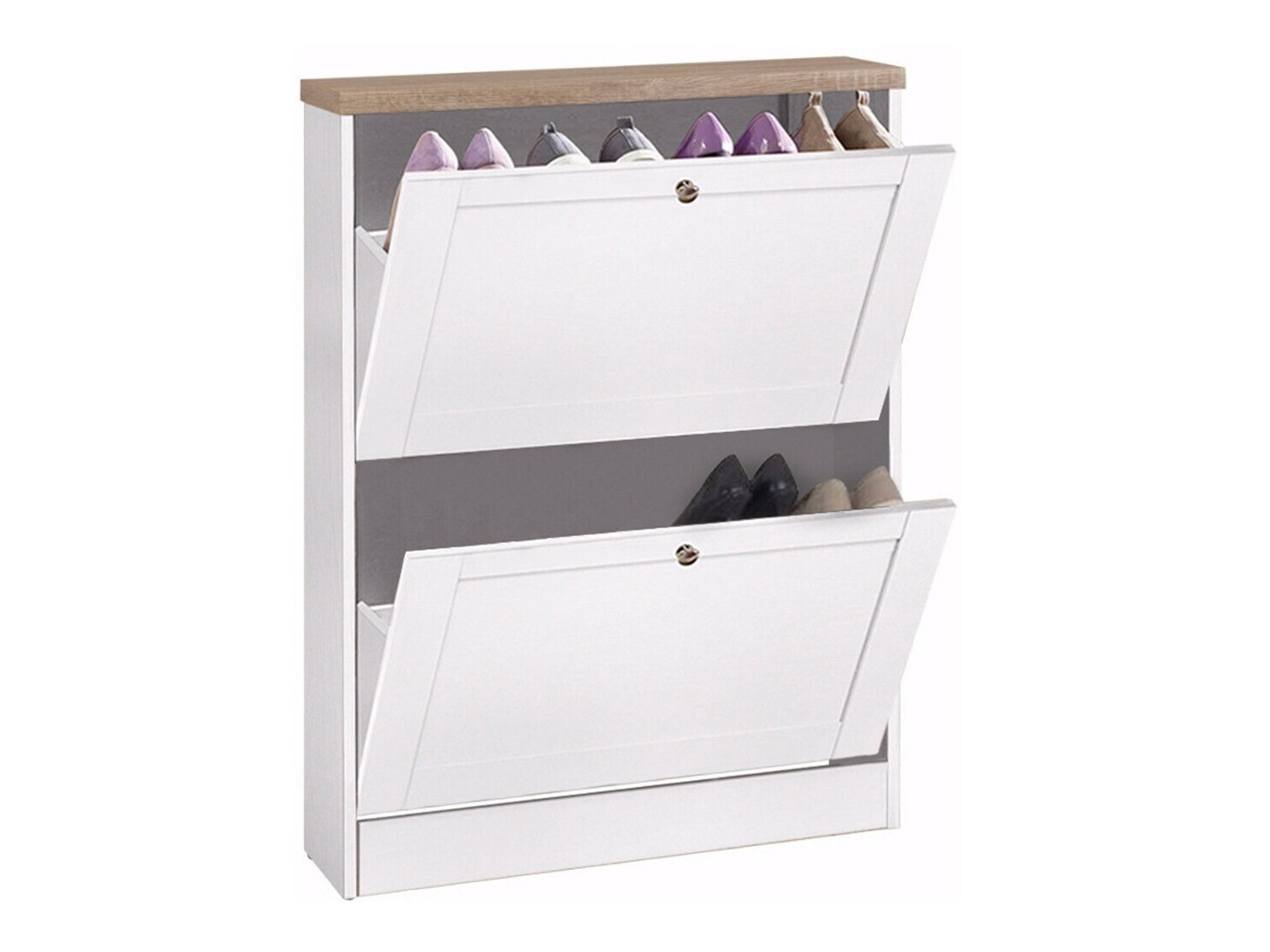Шкаф за обувки Cirtene 100 (Бял + Дъб)