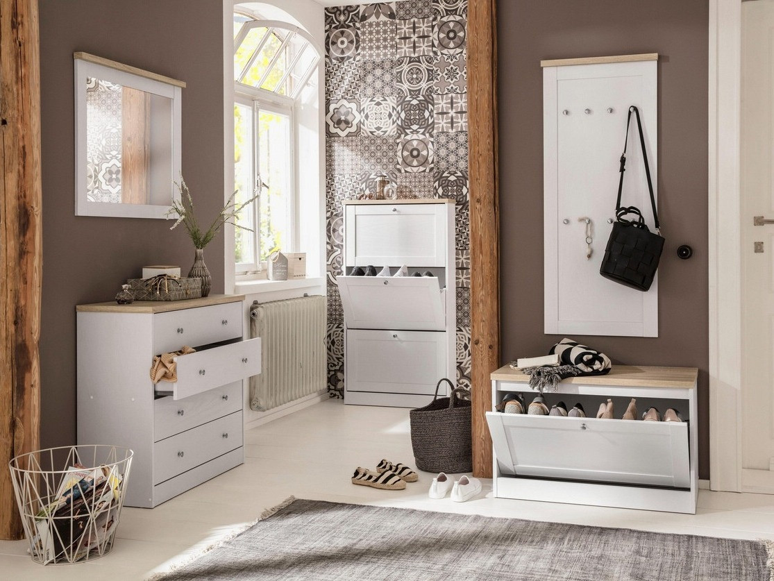 Шкаф за обувки Cirtene 101 (Бял + Дъб)