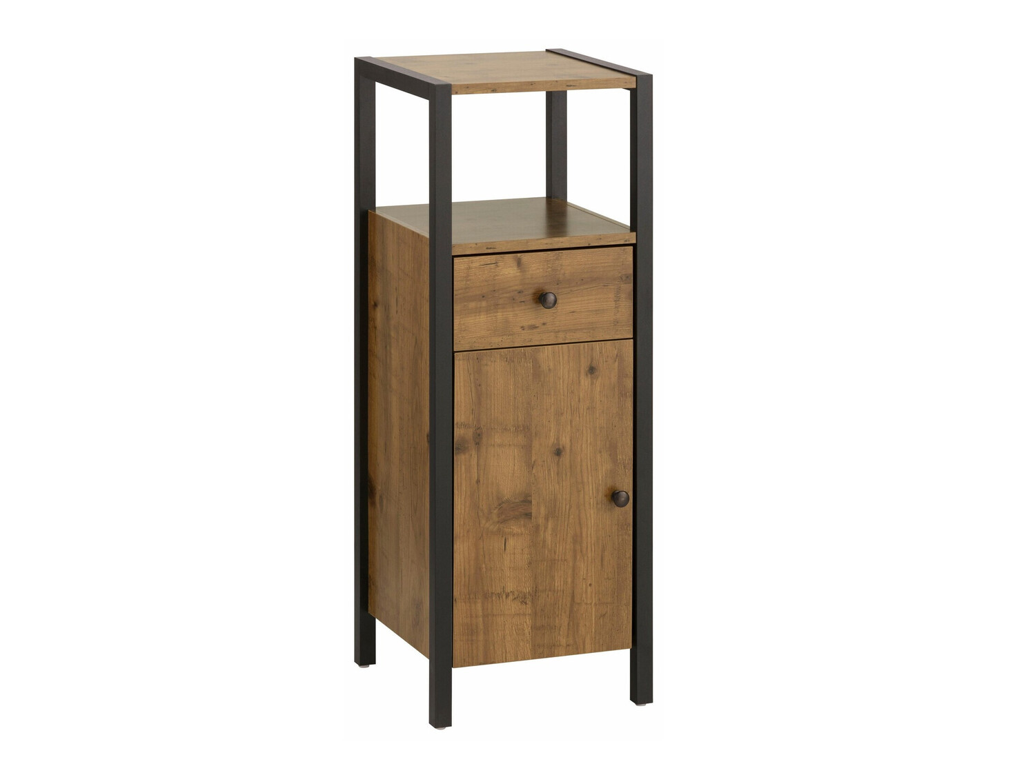 Стоящ шкаф за баня Larnovo 112 (Тъмен дъб + Черен)