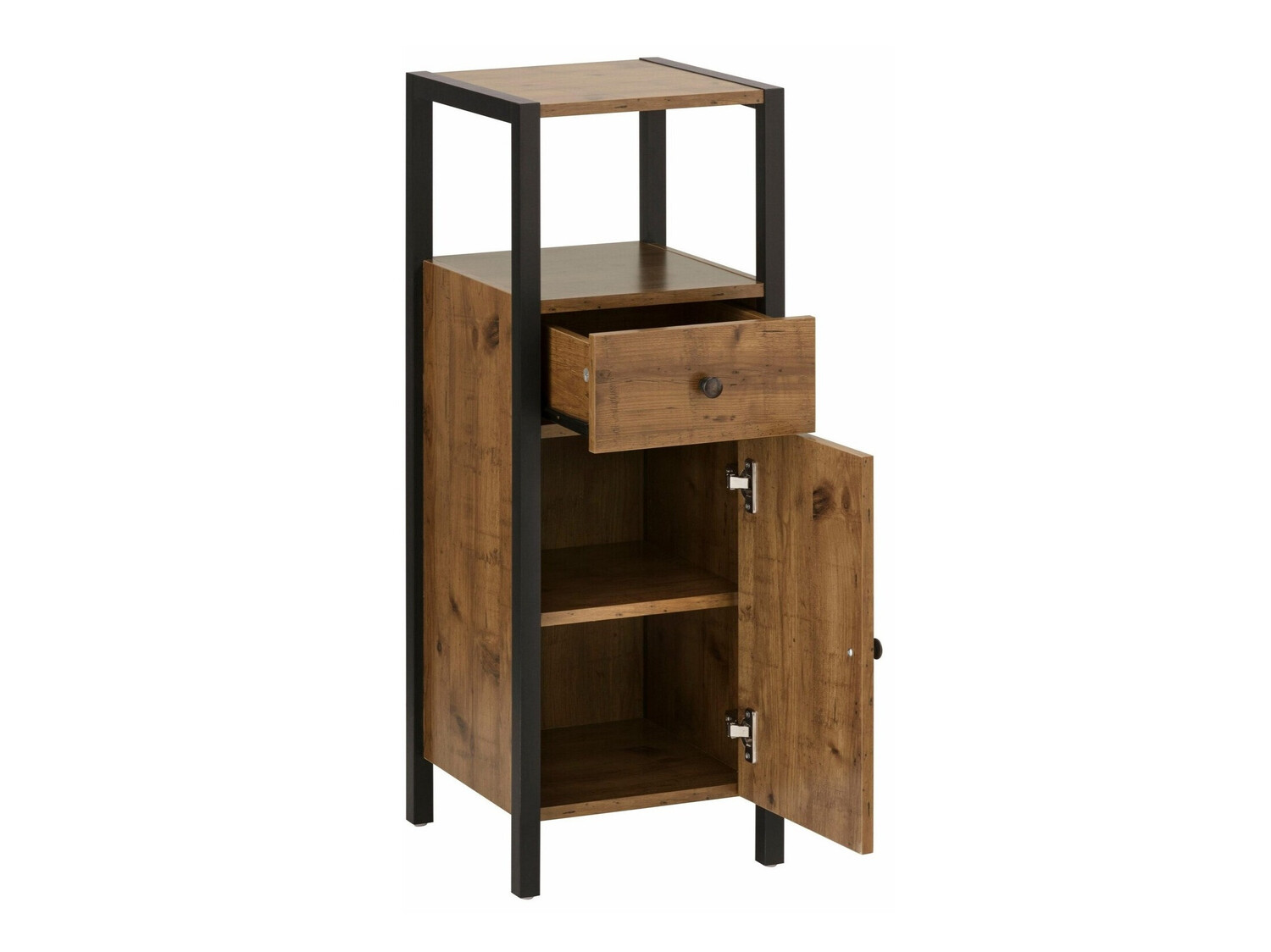 Стоящ шкаф за баня Larnovo 112 (Тъмен дъб + Черен)