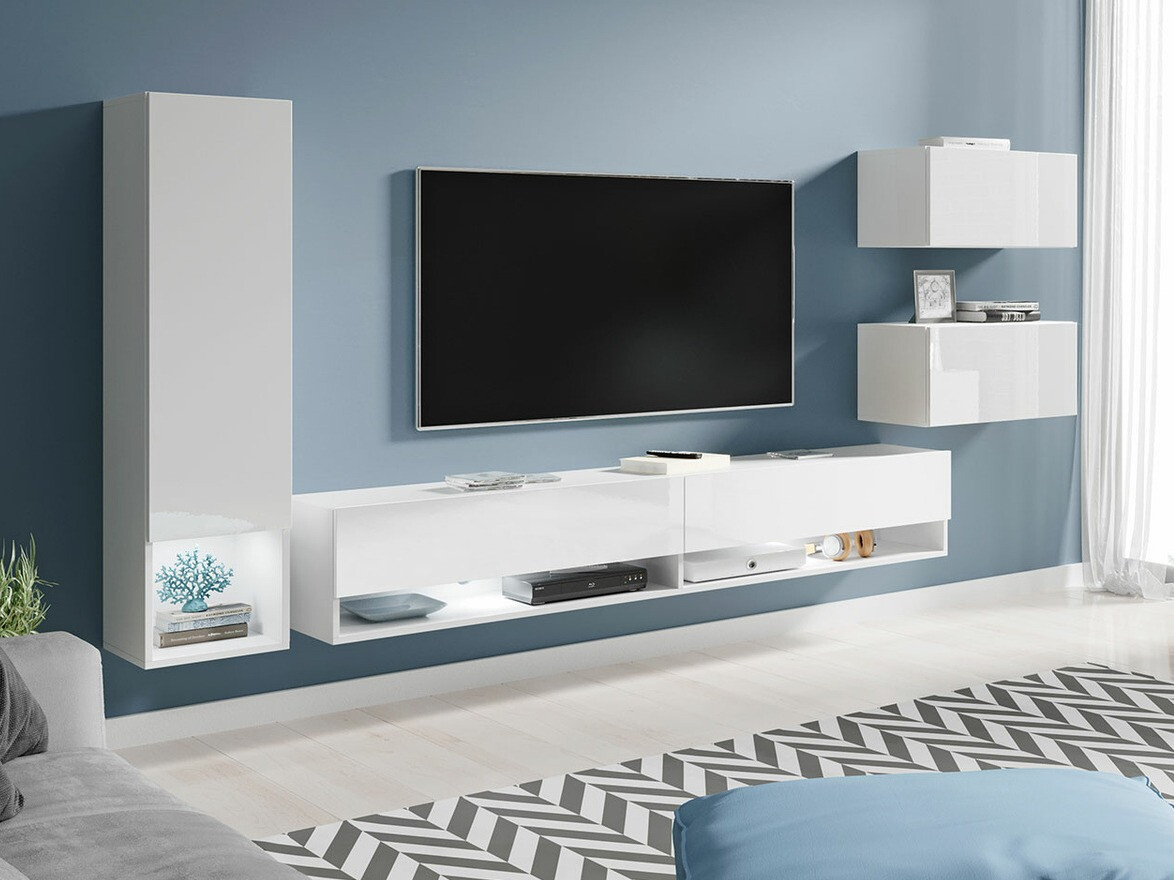 Комплект за хол Sarasota 124 (Бял + Бял гланц)