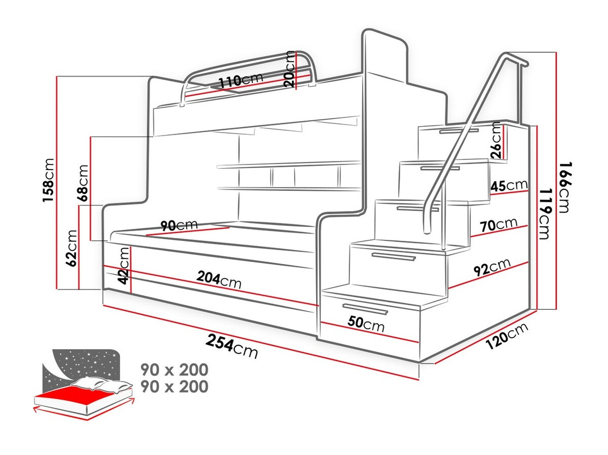 Двуетажно легло Campus (Бял + Бял гланц + Сив гланц)
