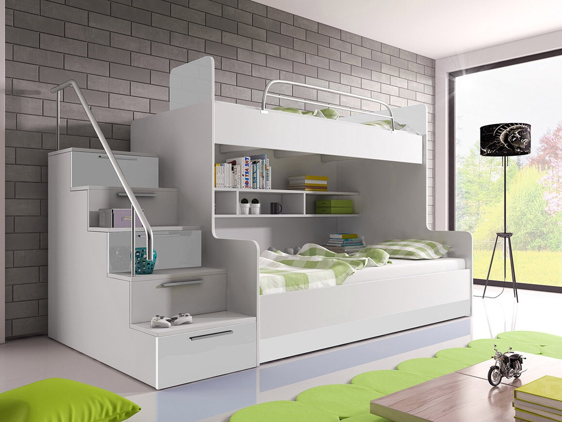 Двуетажно легло Campus (Бял + Бял гланц)