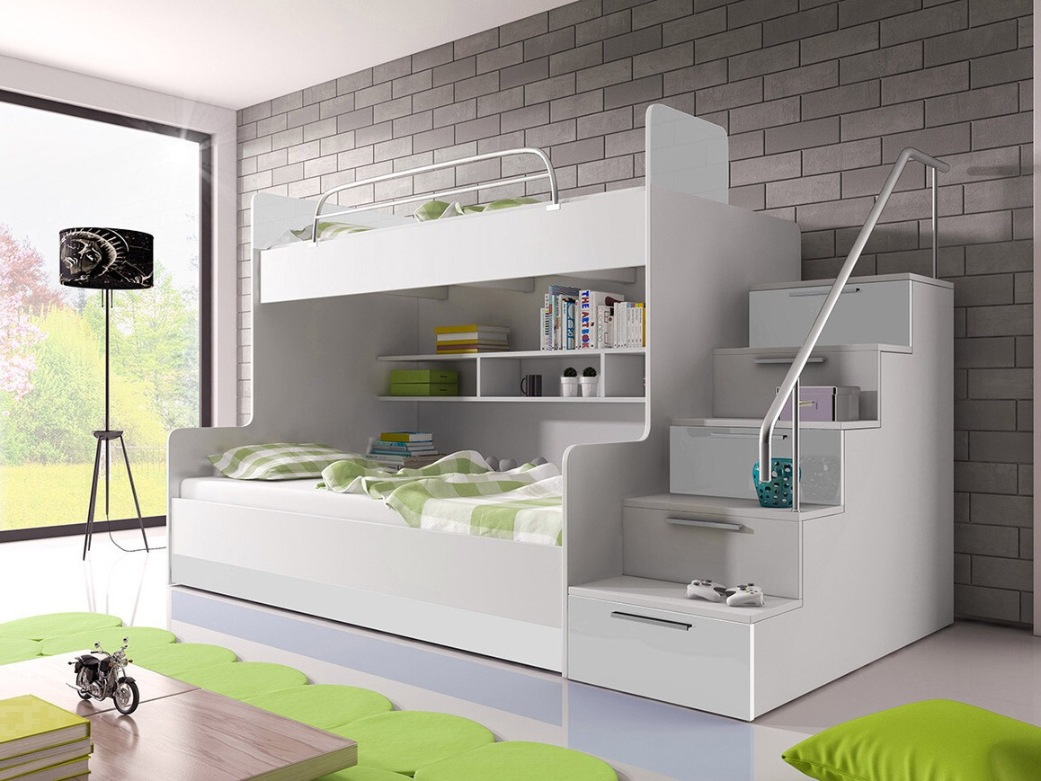 Двуетажно легло Campus (Бял + Бял гланц)