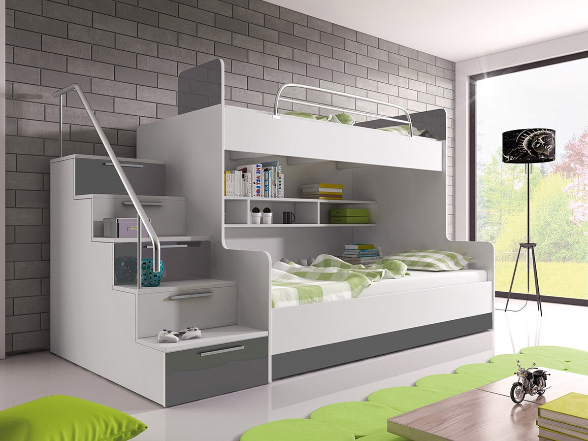 Двуетажно легло Salmere 111 (Бял + Бял гланц + Сив гланц)