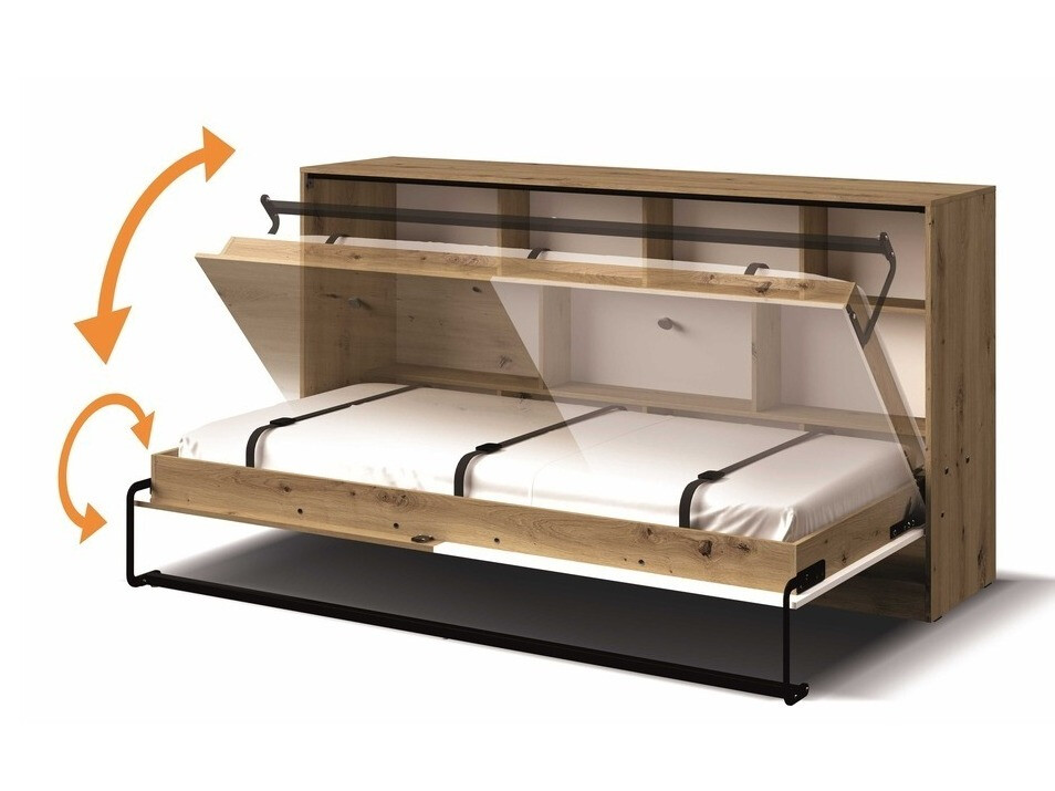 Падащо легло Mirelbu 114 (Artisan дъб + Бял гланц + Сив)