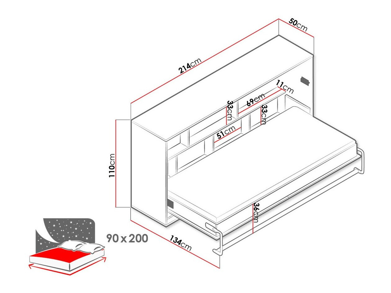 Падащо легло Mirelbu 114 (Artisan дъб + Бял)