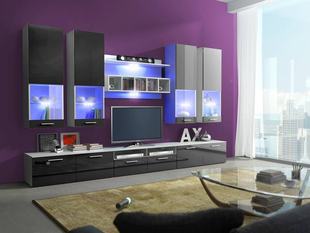 Комплект за хол Caelum (Бял + Черен гланц)