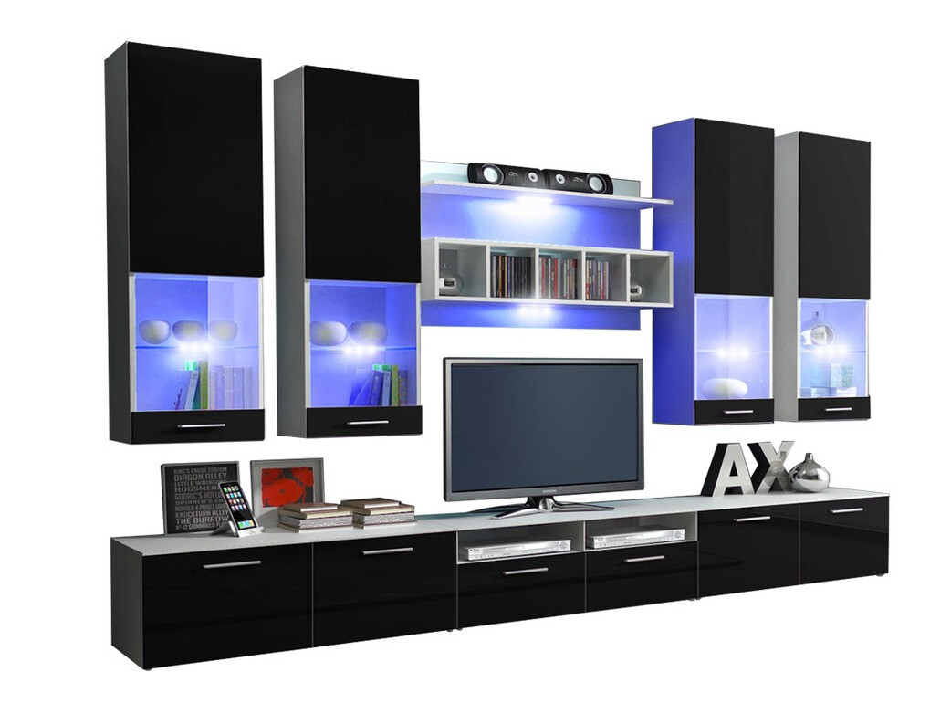 Комплект за хол Caelum (Бял + Черен гланц)