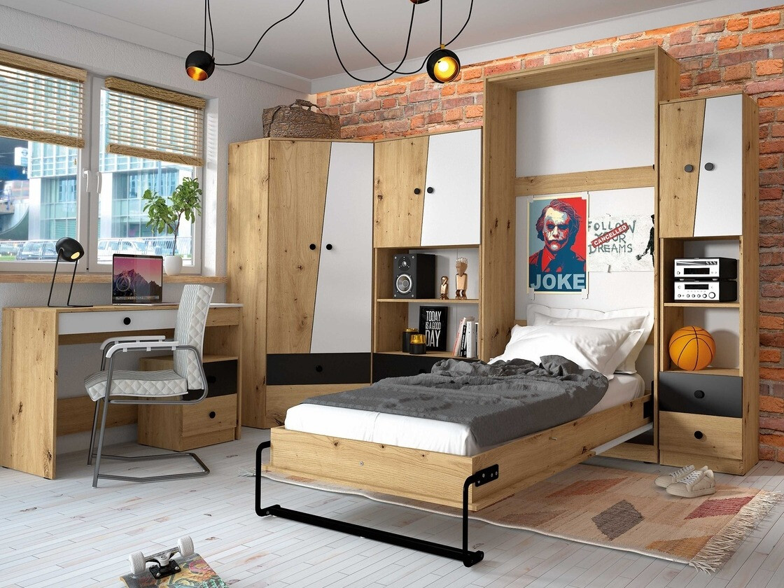 Падащо легло Mirelbu 113 (Artisan дъб + Бял гланц)