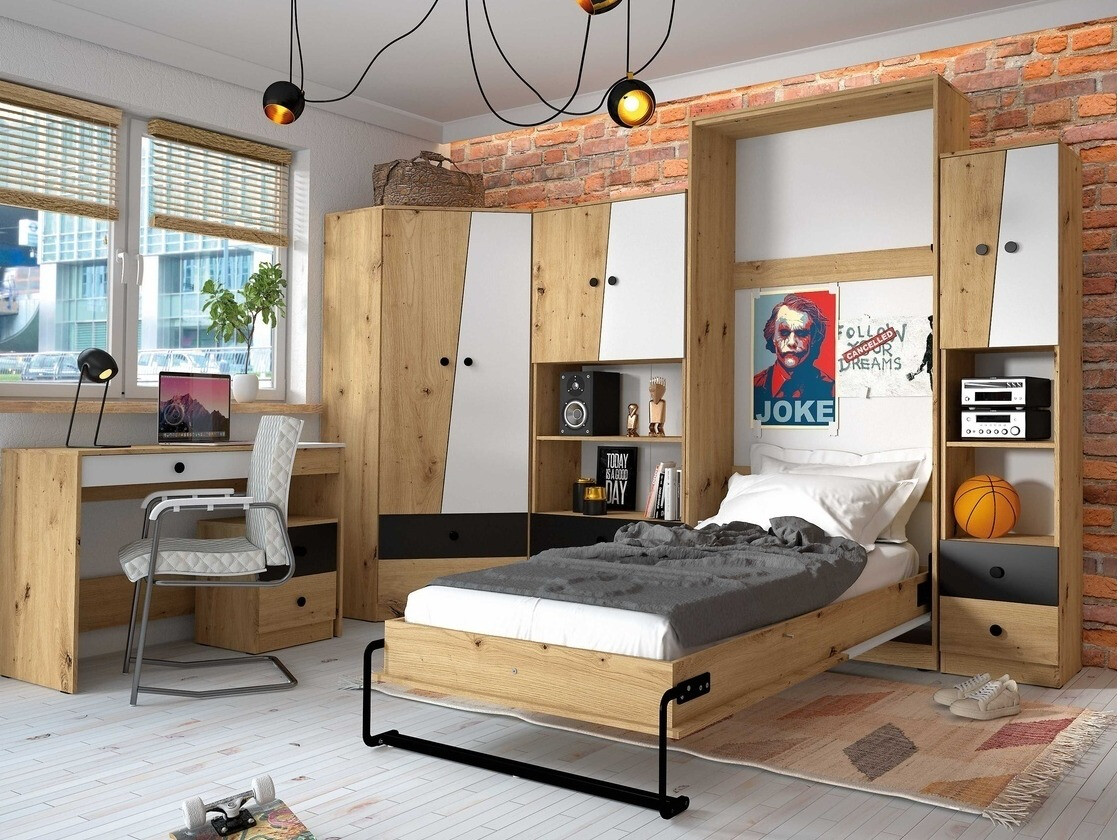 Падащо легло Mirelbu 113 (Artisan дъб + Бял + Сив)