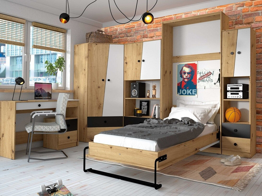 Падащо легло Mirelbu 113 (Artisan дъб + Бял)